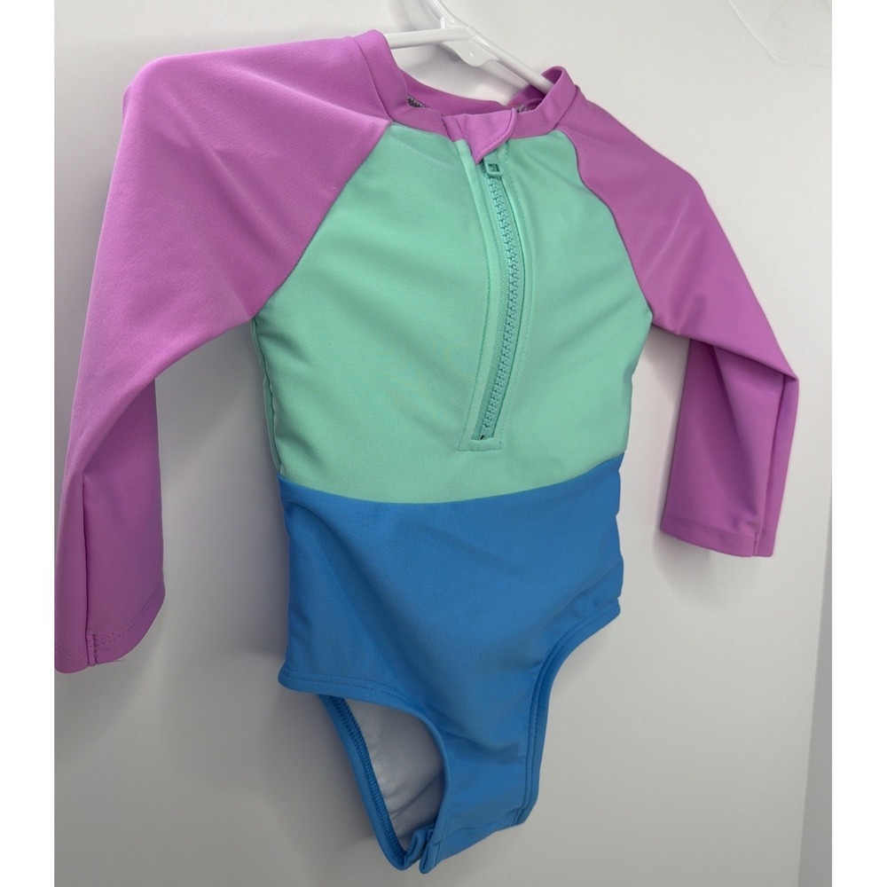 NWT Cat & Jack Girls' Long Sleeve Half Zip One Piece Swimsuit Size 12 Month - Picture 4 of 11